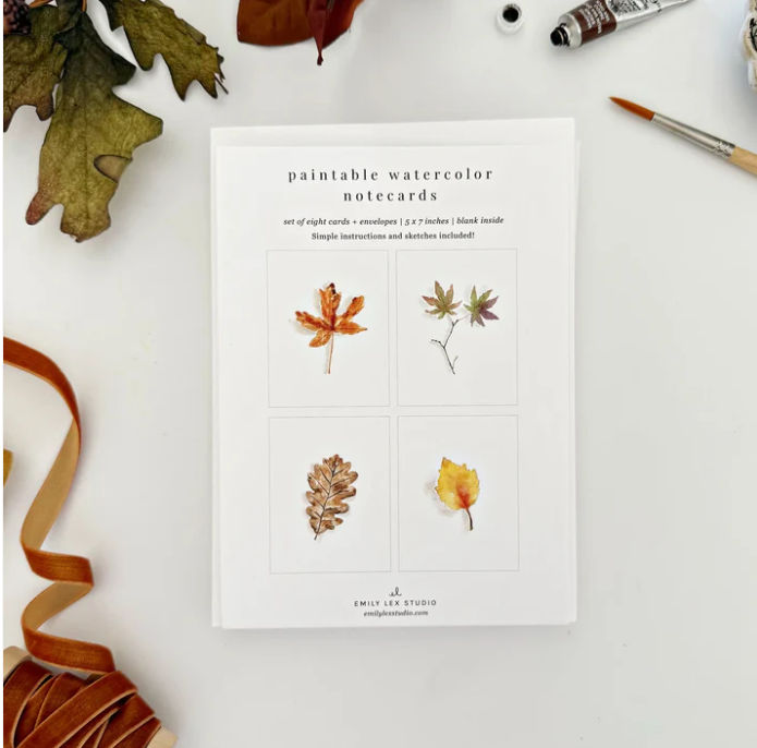 Emily Lex Design - Fall Leaves Paintable Watercolor Notecard Set
