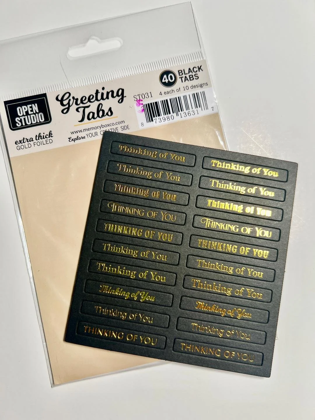 Memory Box Gold Foil Greeting Tabs-Thinking of You