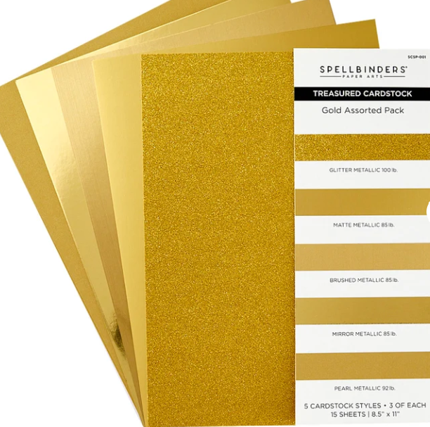 Spellbinders - Assorted Treasured Cardstock 8 1/2 x 11 - 15 Sheets -Each pack contains either white, black, gold or silver papers