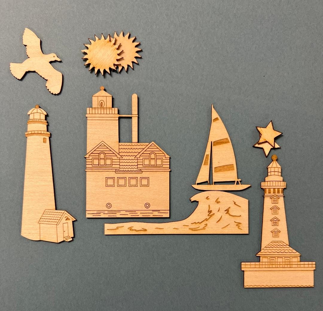 Lighthouse wood veneer pieces
