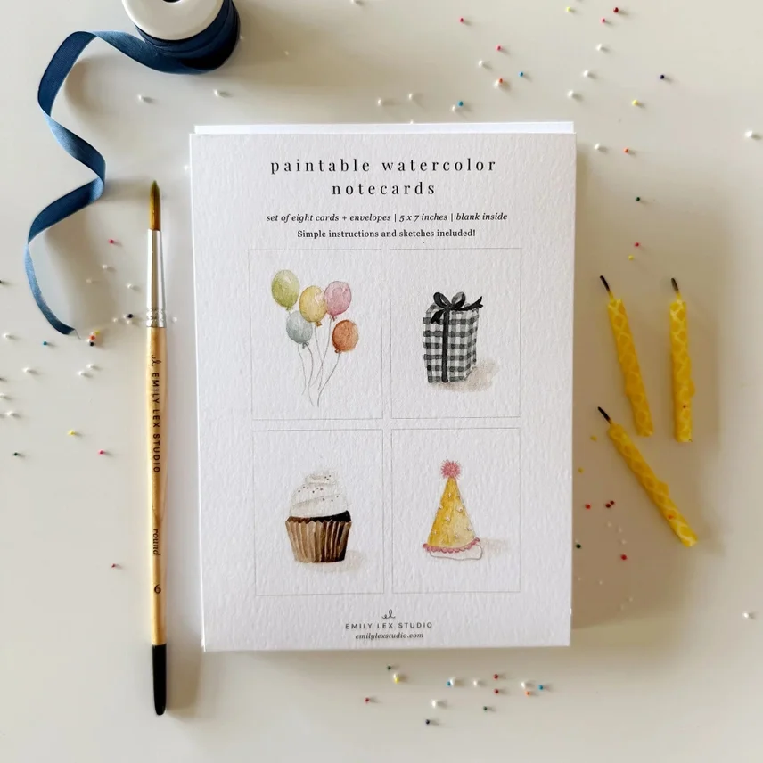 Emily Lex Studio-Celebrate Paintable Watercolor Notecard Set