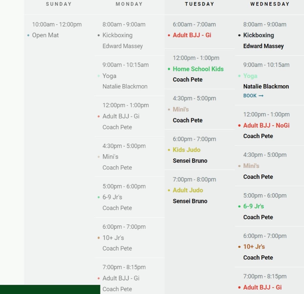 New Schedule! Something for everyone, everyday of the week: Judo, BJJ, No-Gi, Kickboxing, Yoga, Women&rsquo;s Only Classes, Open Mat!