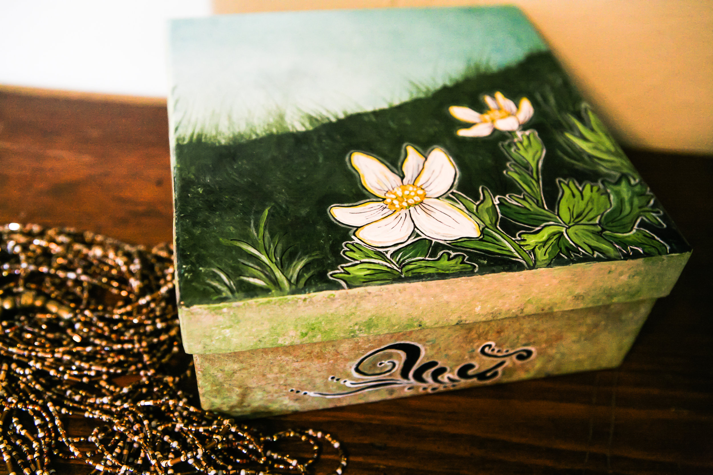 Old paper mache box, given new lease on life after being primed and painted with acrylic. Now serves as my stationary box.
