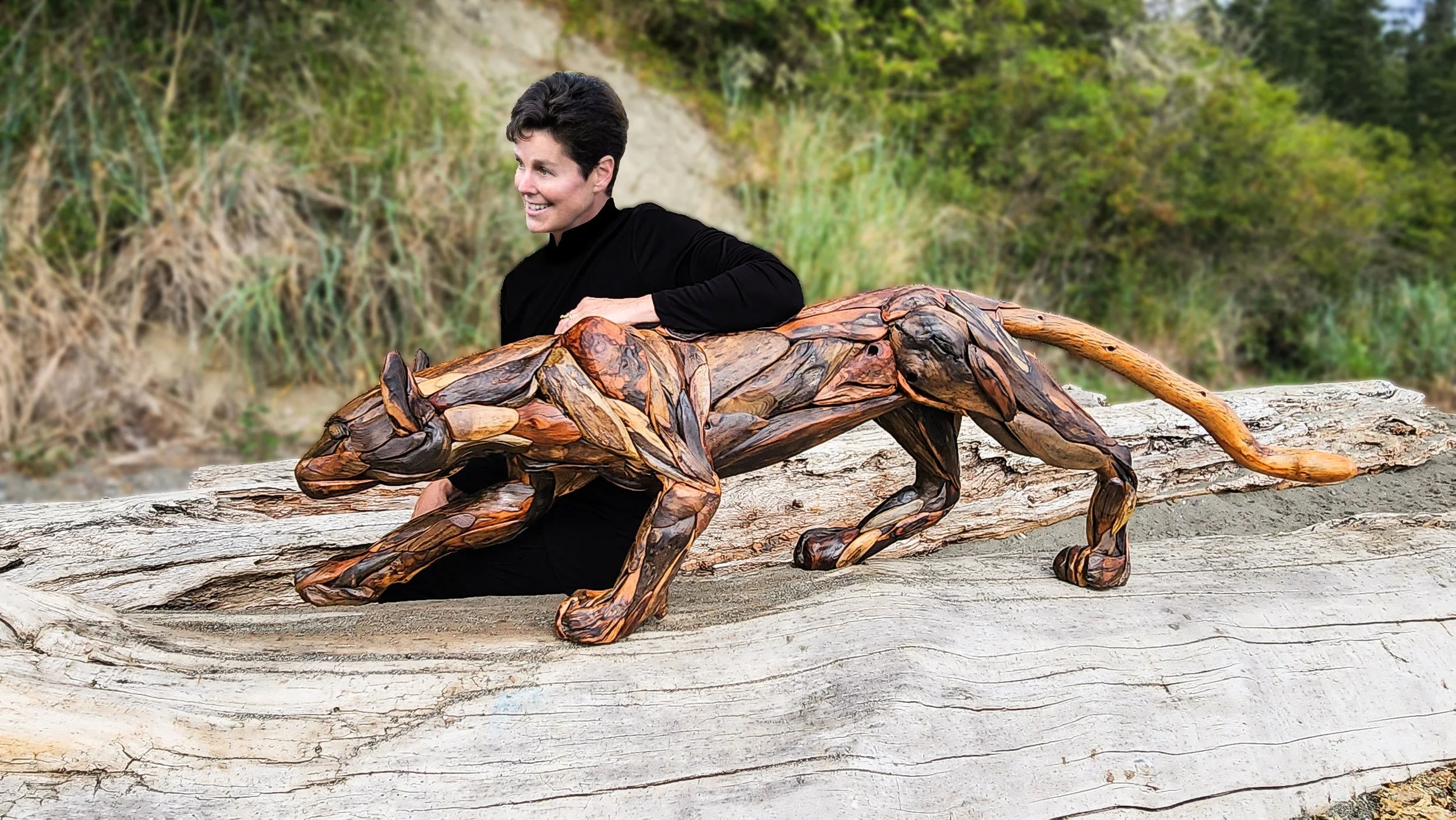 Cougar Driftwood Sculpture  by Molly Omann