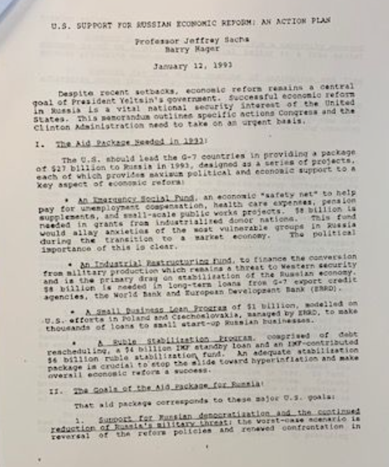 U.S. Support for Russian Economic Reform: An Action Plan