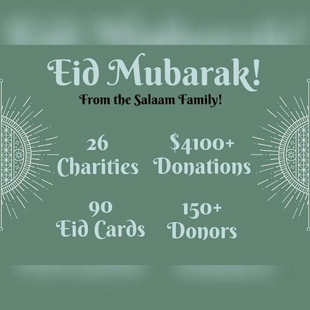 Eid Mubarak from the Salaam Family!
&bull;
We would like first thank Allah (SWT) in allowing us to have a Ramadan that brought us closer to Him, and we ask He accept all of our good deeds and forgive us. We would like to thank you all for being a par