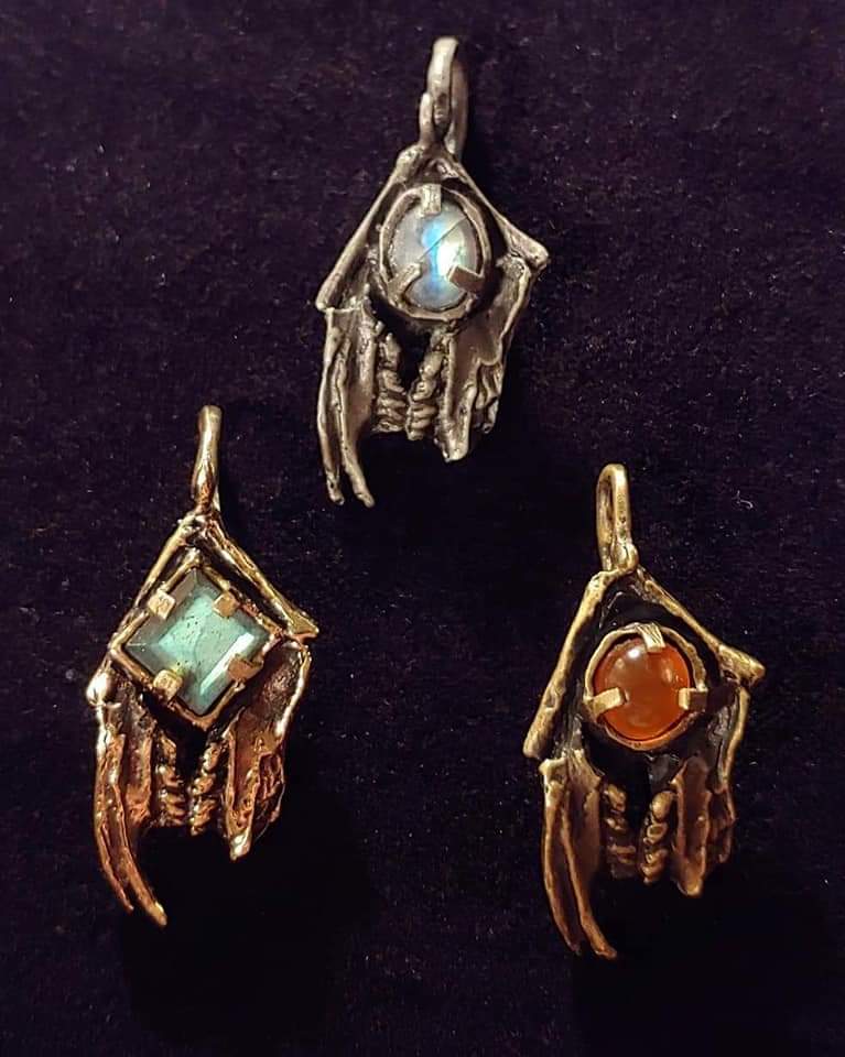 Polished Brass - Hematite, Pewter Brass - Moonstone, Antique Brass - Carnelian