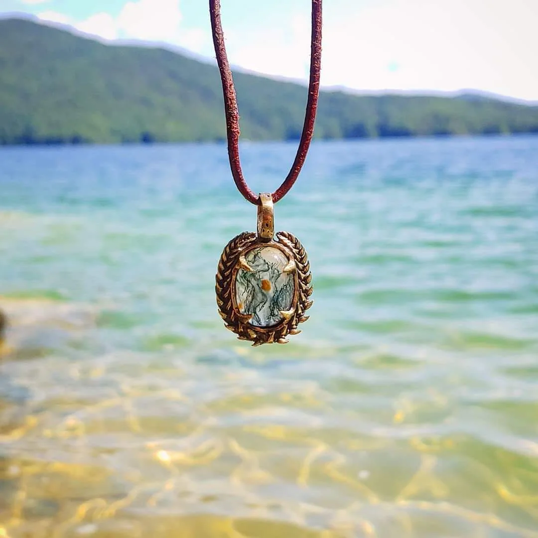 Polished Brass - Moss Agate