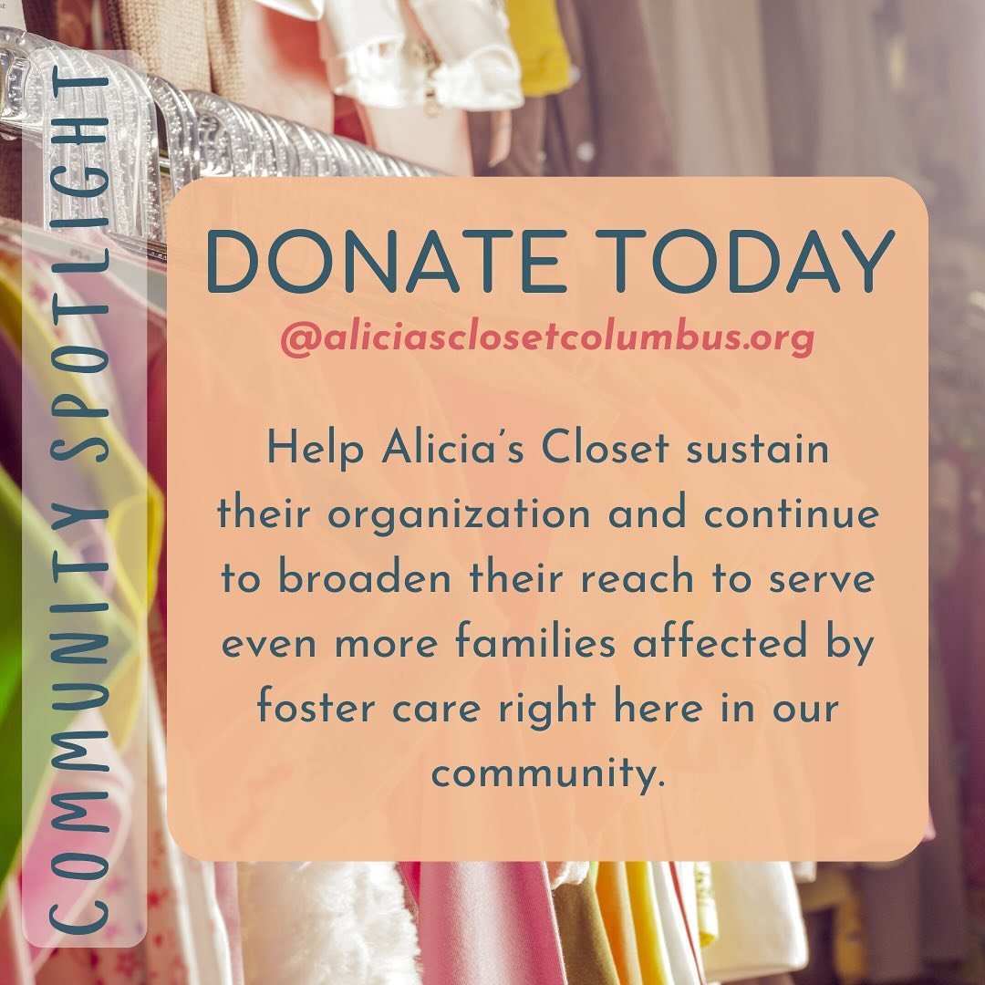 Support foster and kinship families by donating to @AliciasClosetOhio! Your contribution provides essential items like clothing, supplies, and hygiene products to foster children, helping them feel valued and secure.