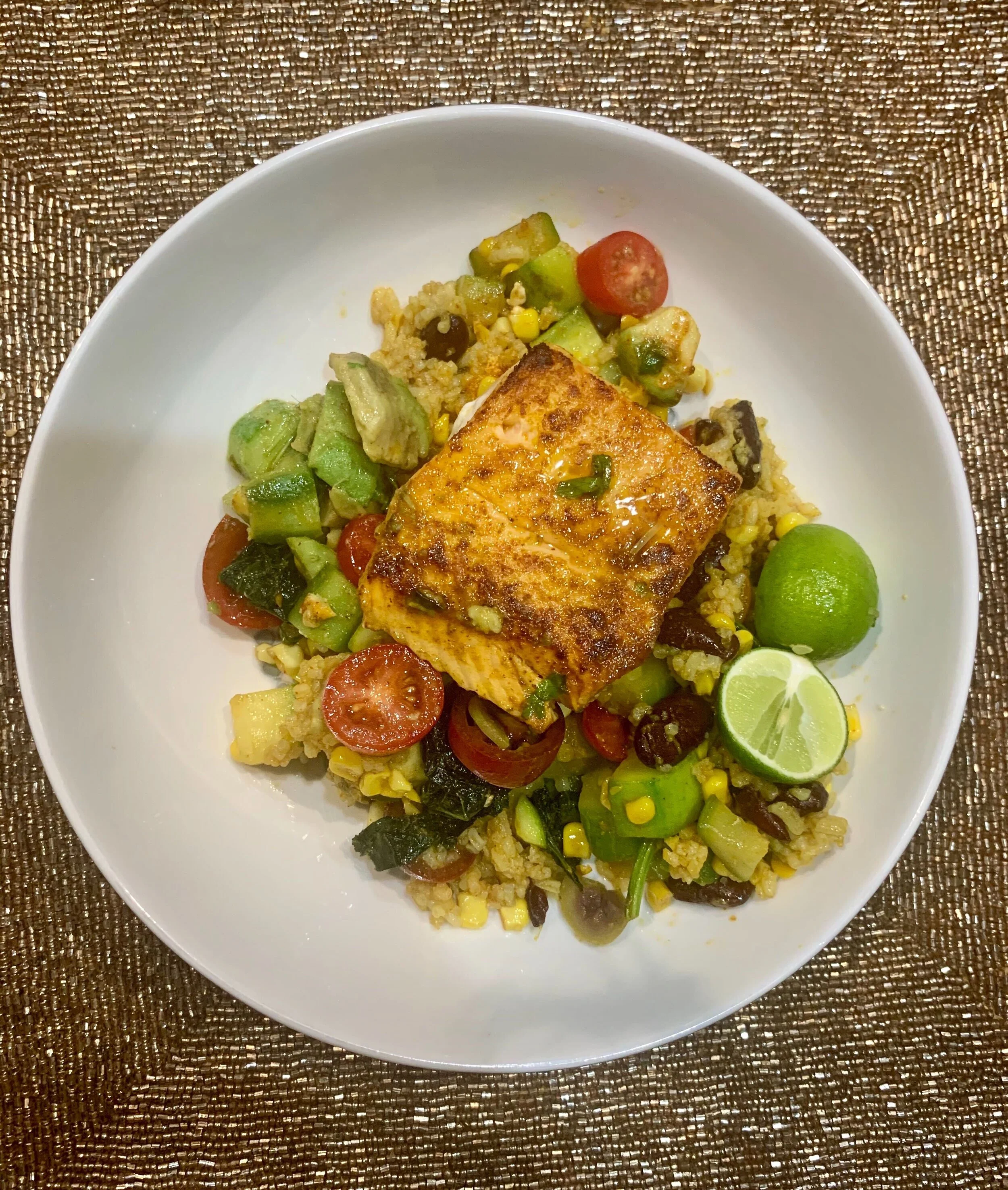 Spiced Fish with Rice &amp; Beans and Tomato Salsa