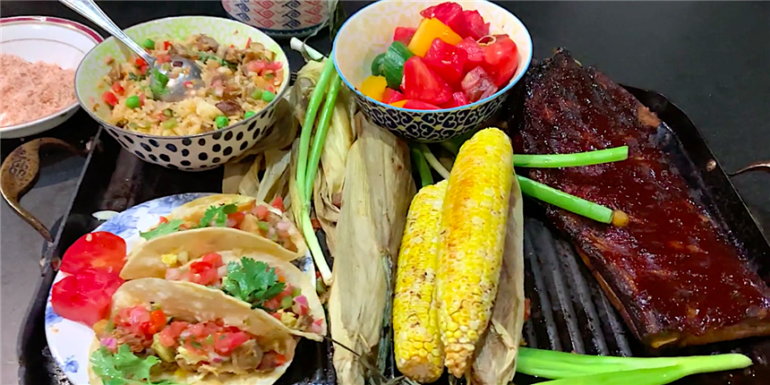 BBQ Ribs with Tomato Watermelon Salad &amp; Corn on the Cob 