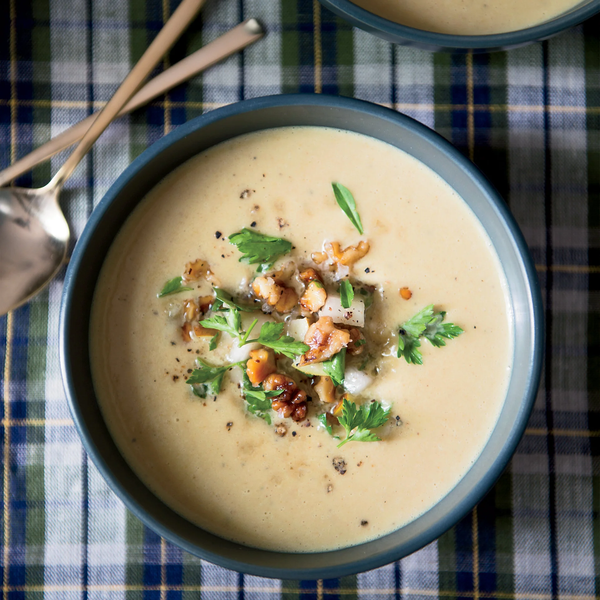 Creamy Parsnip Soup with Apple and Walnuts