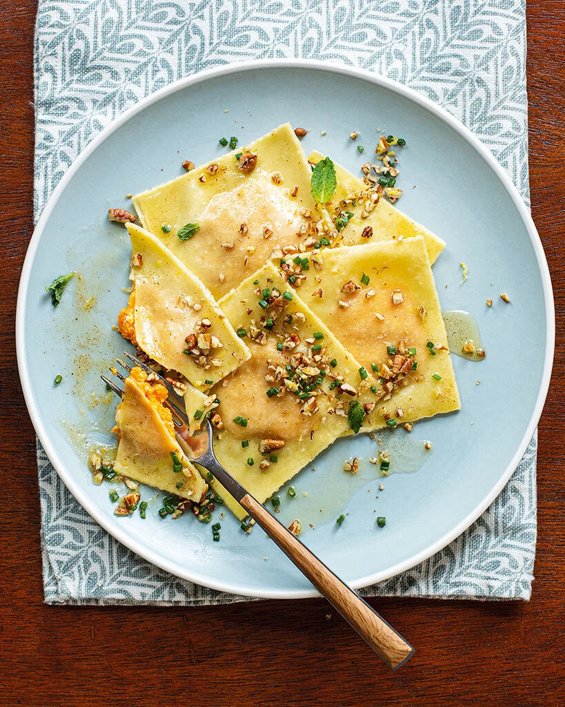 Ayib and Sweet Potato Ravioli with Berbere Brown Butter