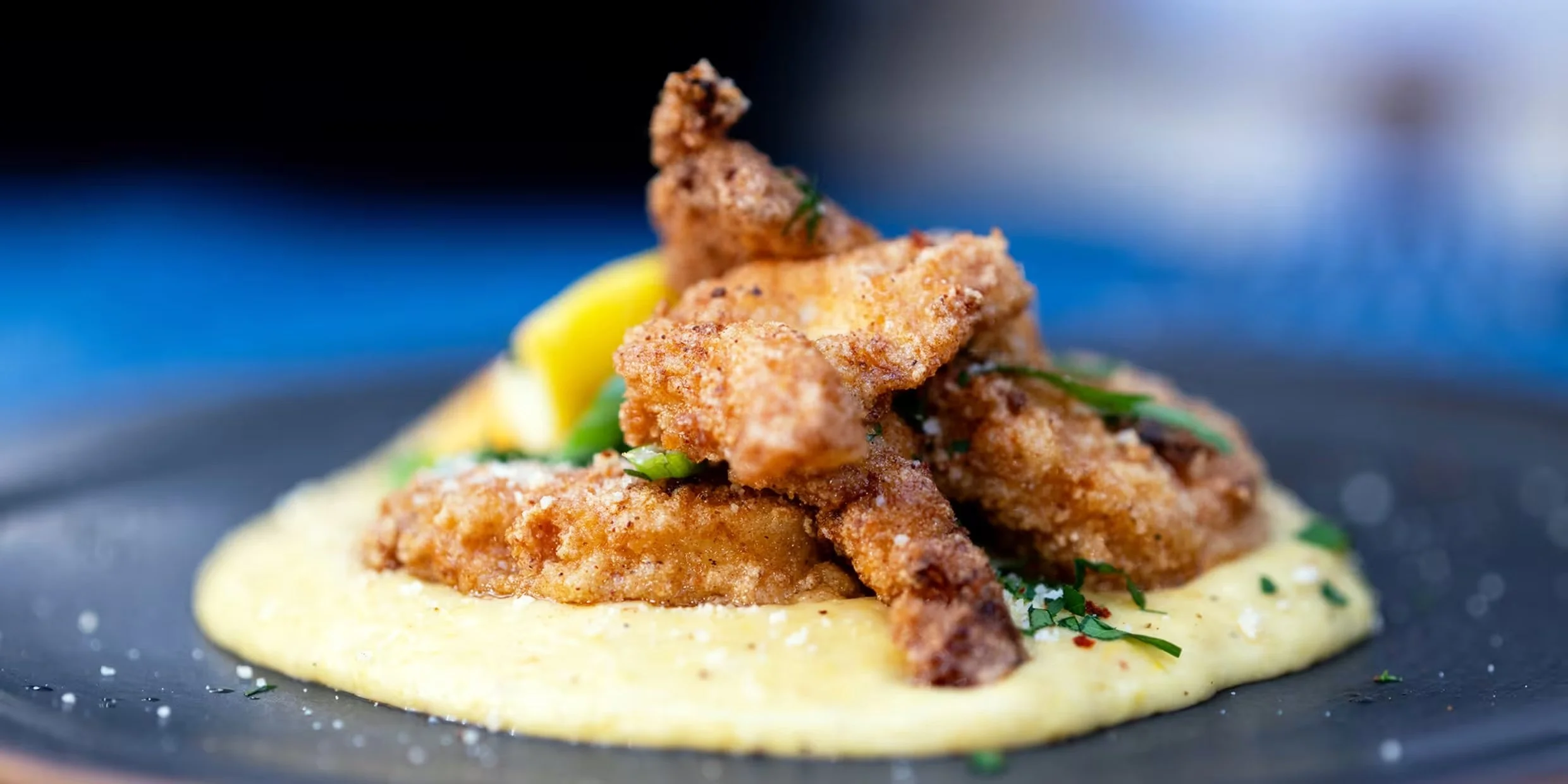 Island Fish Fry with Sweet Corn Grits