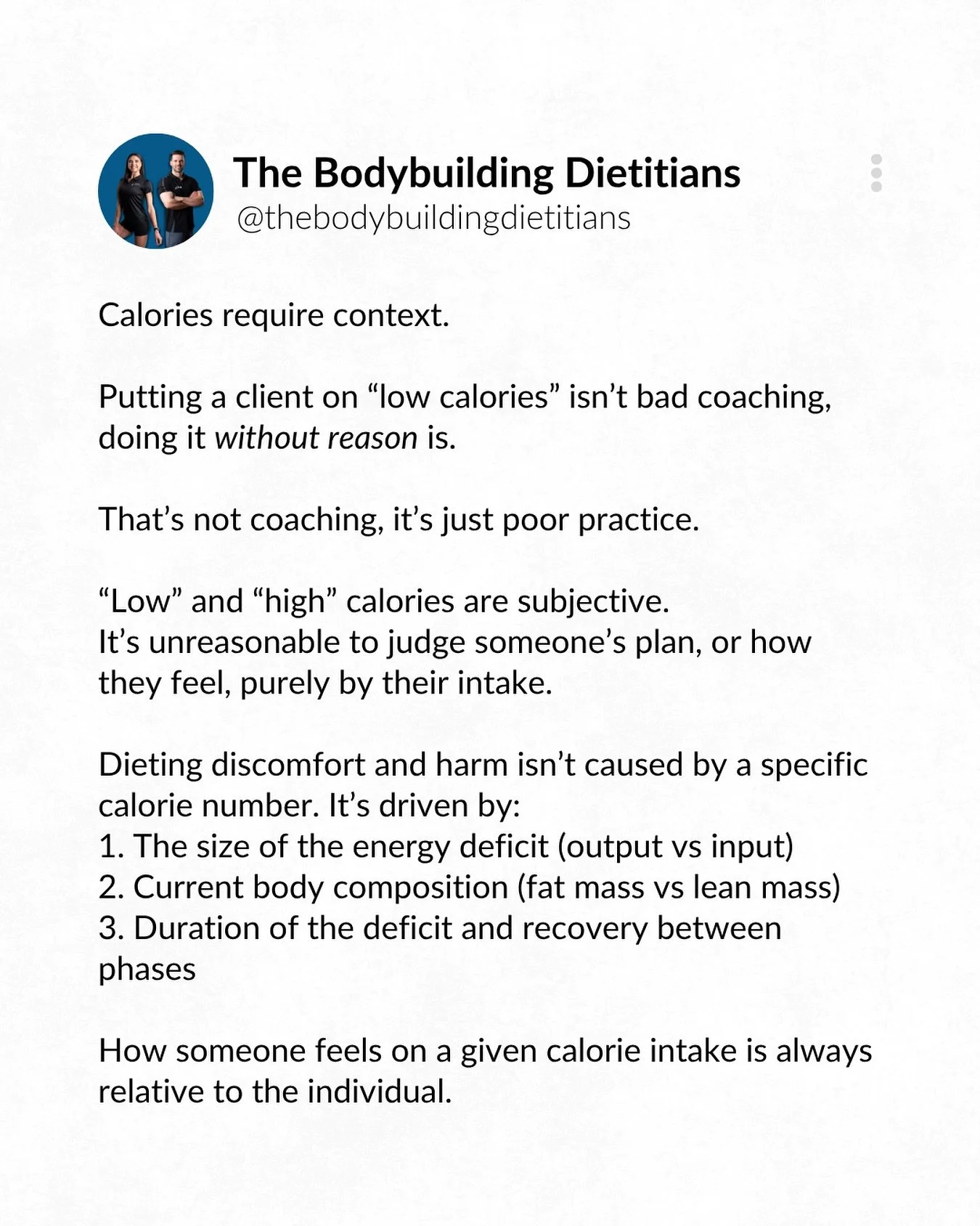Stop comparing calorie numbers when your physiology, recovery, and output aren&rsquo;t the same.

It&rsquo;s easy to assume that the athlete eating more food is in a &ldquo;better&rdquo; position during prep or a dieting phase&hellip; but that&rsquo;