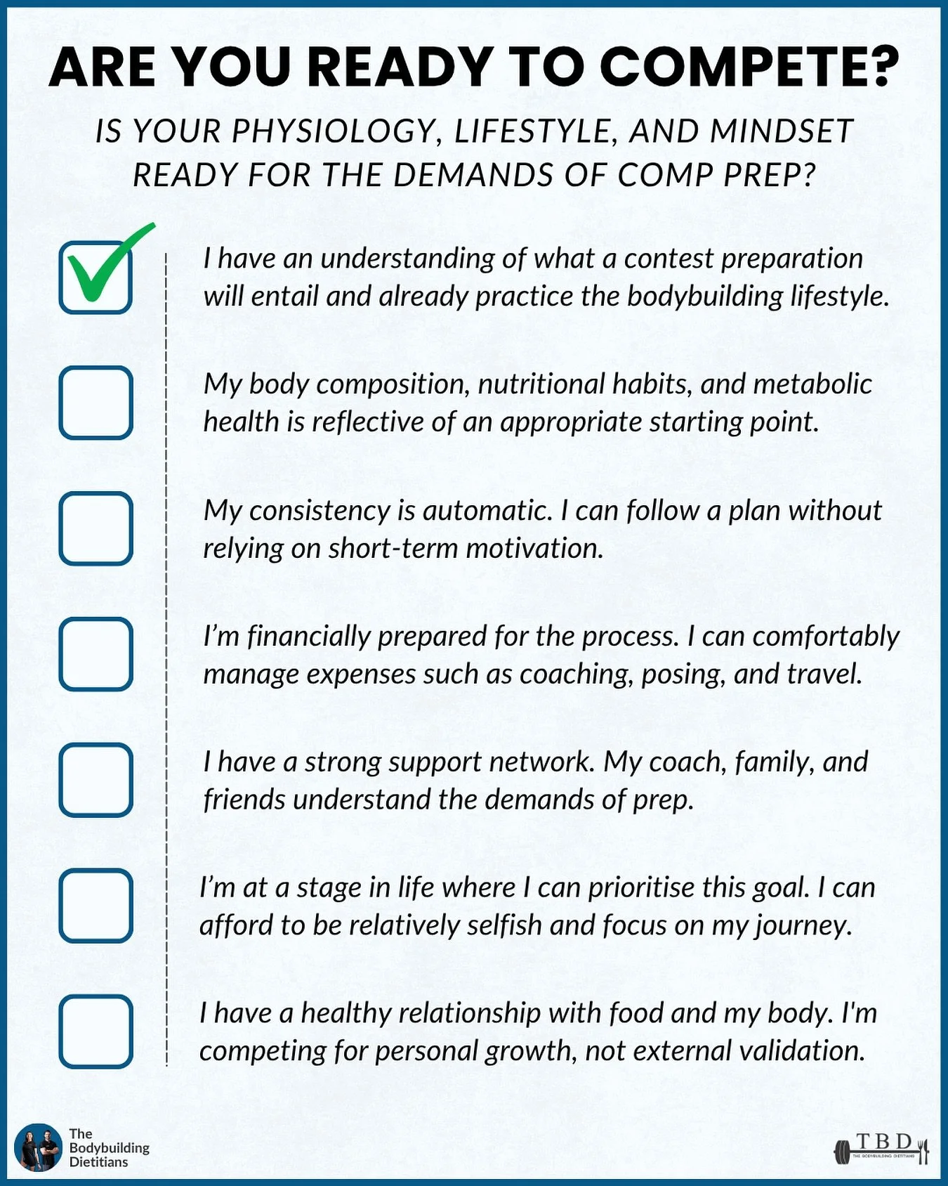 If you&rsquo;re not ticking these boxes, you&rsquo;re probably not ready to compete.

From the outside, contest prep looks glamorous: shredded physiques, medals, camaraderie, and post-show treats. But behind the tan and trophy there&rsquo;s often lie