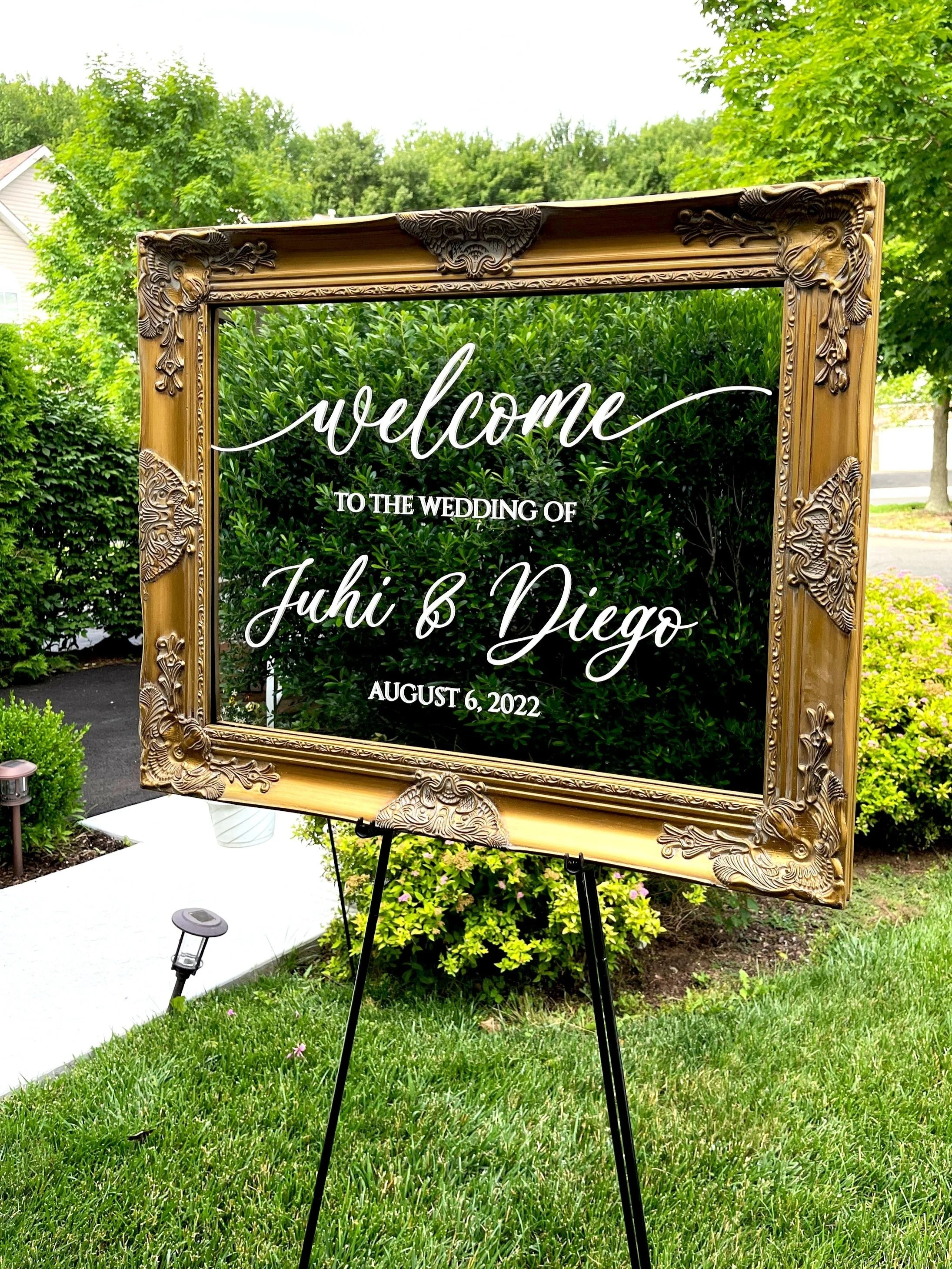 Antique framed mirror wedding sign