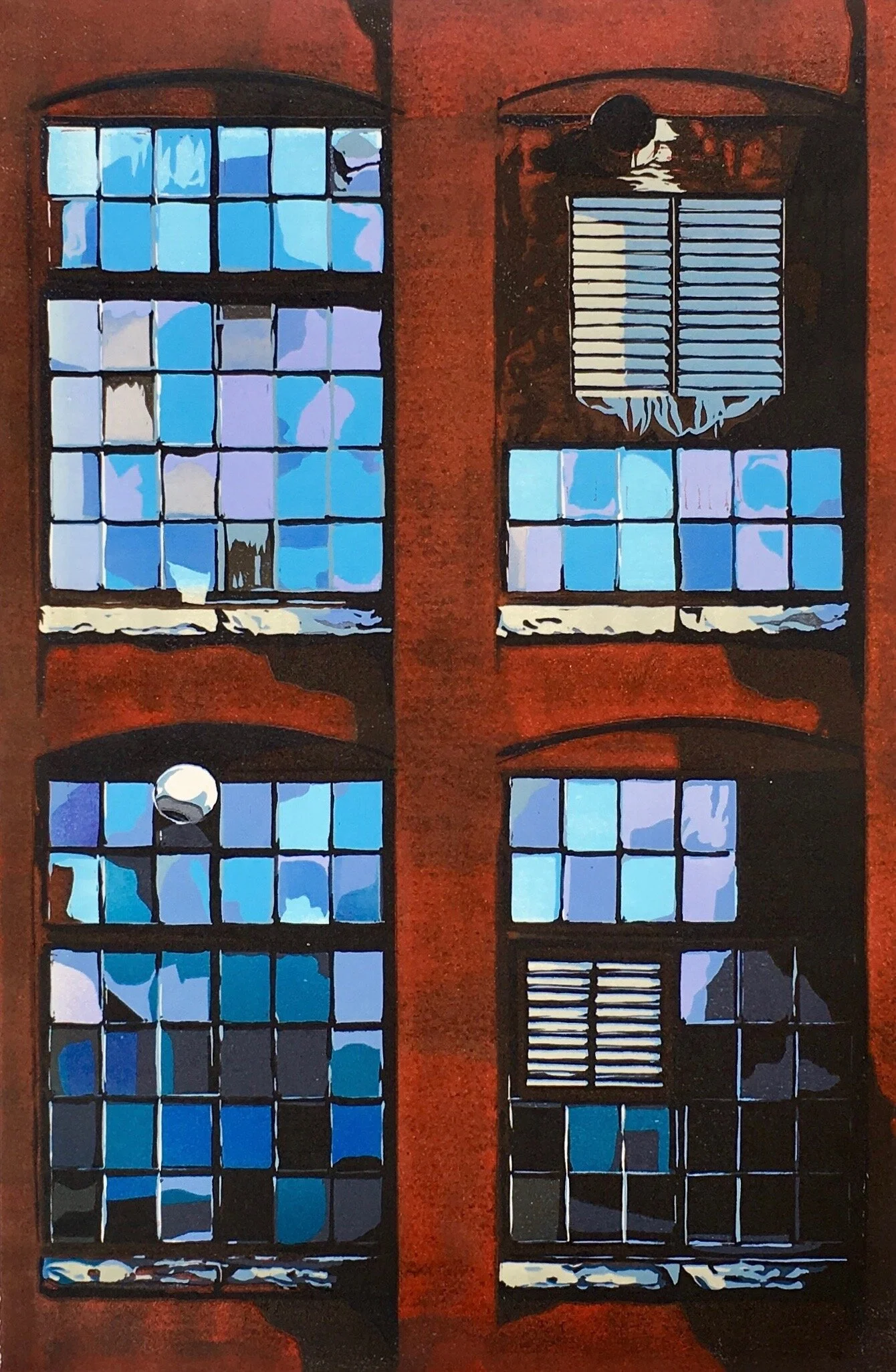 Four Windows II linocut print
