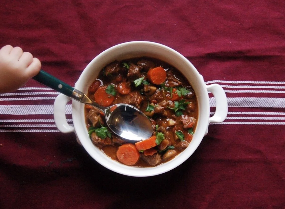 Slow Cooker Beef Stew with Mushrooms, Rosemary and Tomatoes