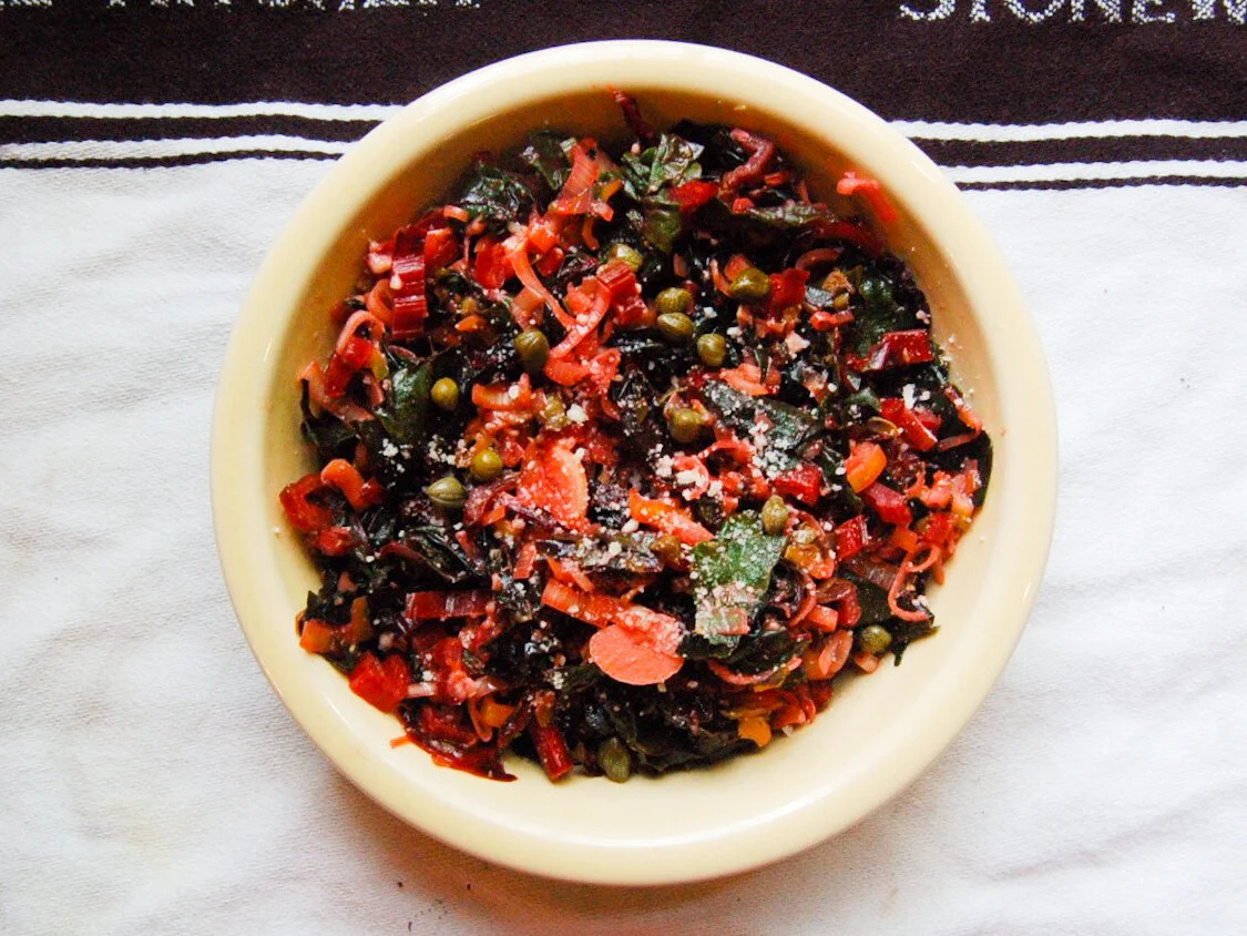 Swiss Chard with Capers and Parmesan cheese