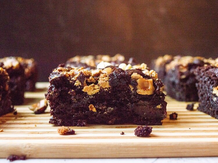 My favorite brownie is a cross between cakey and fudgy..it&rsquo;s not too sweet and has some crunch. This is the perfect combination of all those things. Toasted hazelnuts give the crunch, dark cherries and white chocolate add some texture and a sli