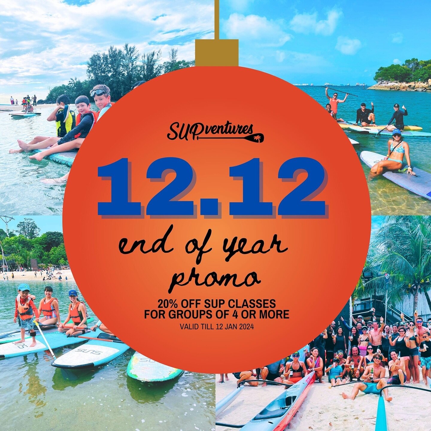 🎉RING IN THE FESTIVE SEASON WITH A 12.12 EXCLUSIVE!🎉

Get 20% off any SUPVentures classes for groups of 4 pax and up from now till 12th Jan 2024! 

Unlock this deal when you mention [SUPV1212] in your booking with us through WhatsApp at +65 9181 97