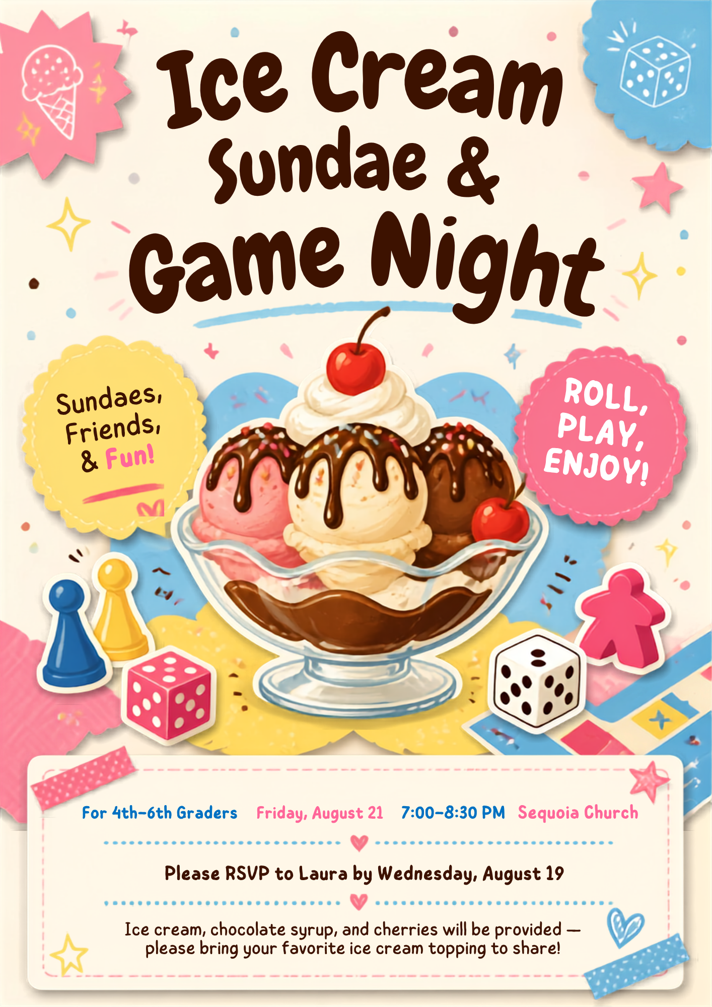 Ice Cream Sundaes &amp; Game Night for 4-6th graders