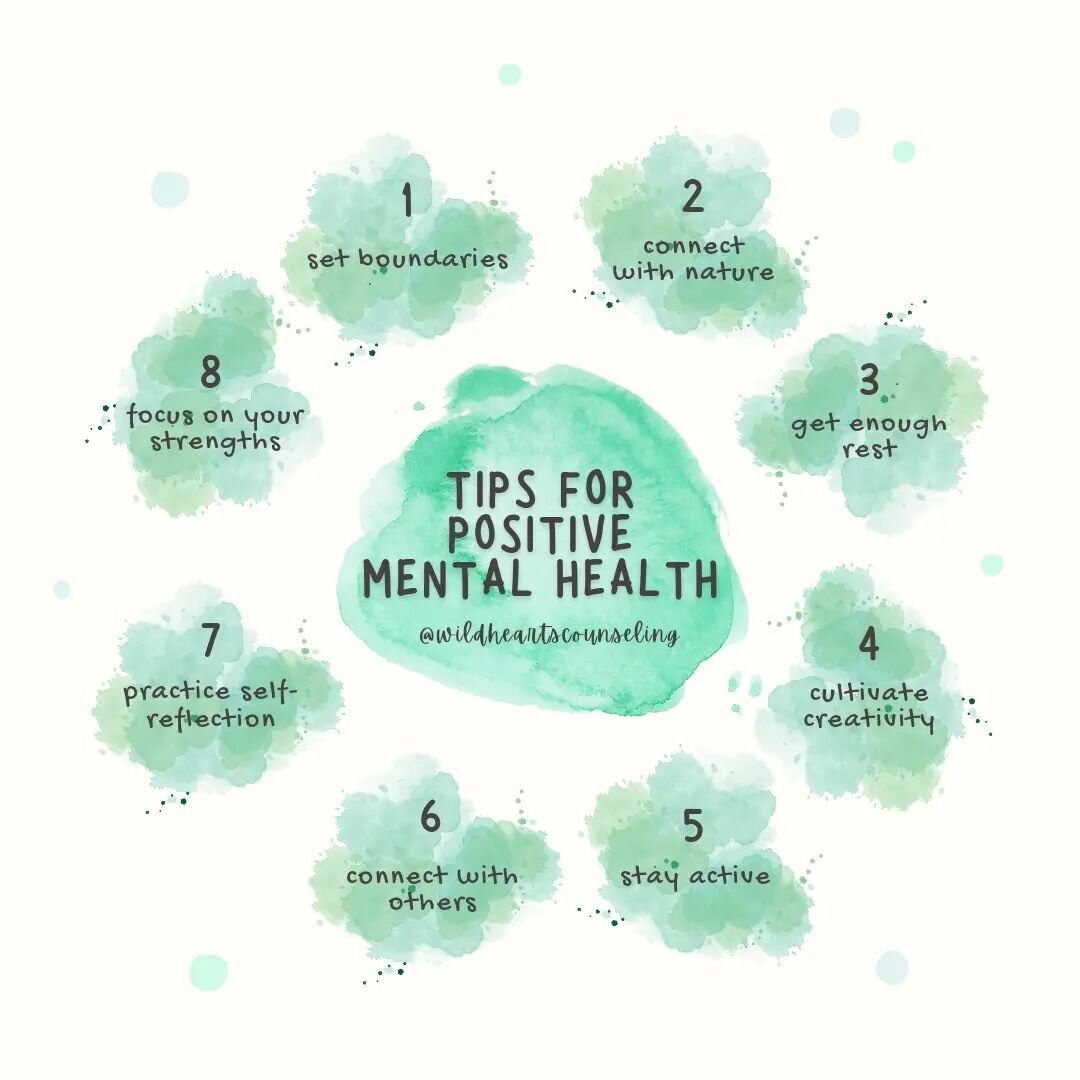 What's your favorite way to promote positive mental health in your life?

#wildheartscounseling #sundayselfcare #selfcare #healthymind #healthylife #mentalhealthtips #positivementalhealth #positivelife  #psychology #psychotherapy #counseling #therapi