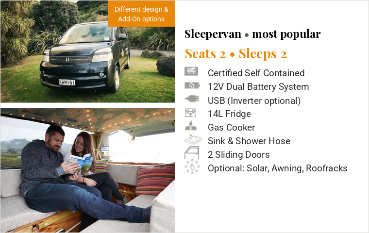 Mojo Campers Sleepervan with add-on options, sleeps 2, for hire in New Zealand