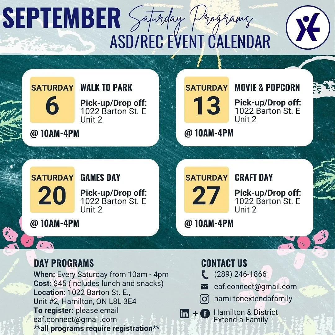 Hello Families! Can you believe it’s almost September?🍎📚✏️ We’re excited to share the September Calendar for our Youth ASD/Recreation Program! This month’s schedule includes special opportunities for children to enjoy fun experien