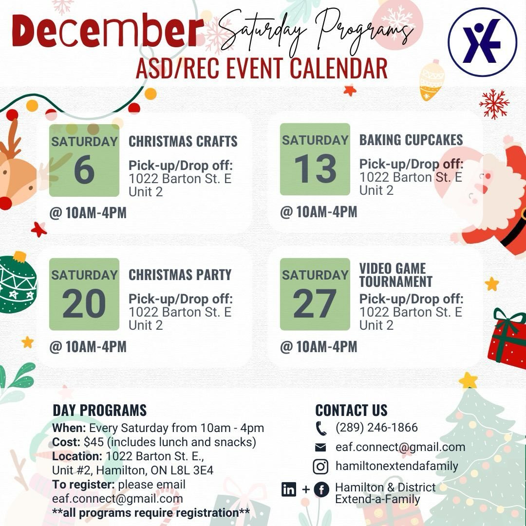 Happy December!❄️⛄️
Here&rsquo;s our monthly calendar for our Youth Group, along with our Winter Break schedule. We hope it helps you plan for the weeks ahead!
If you have any questions or would like to register, please feel free to send us an email!