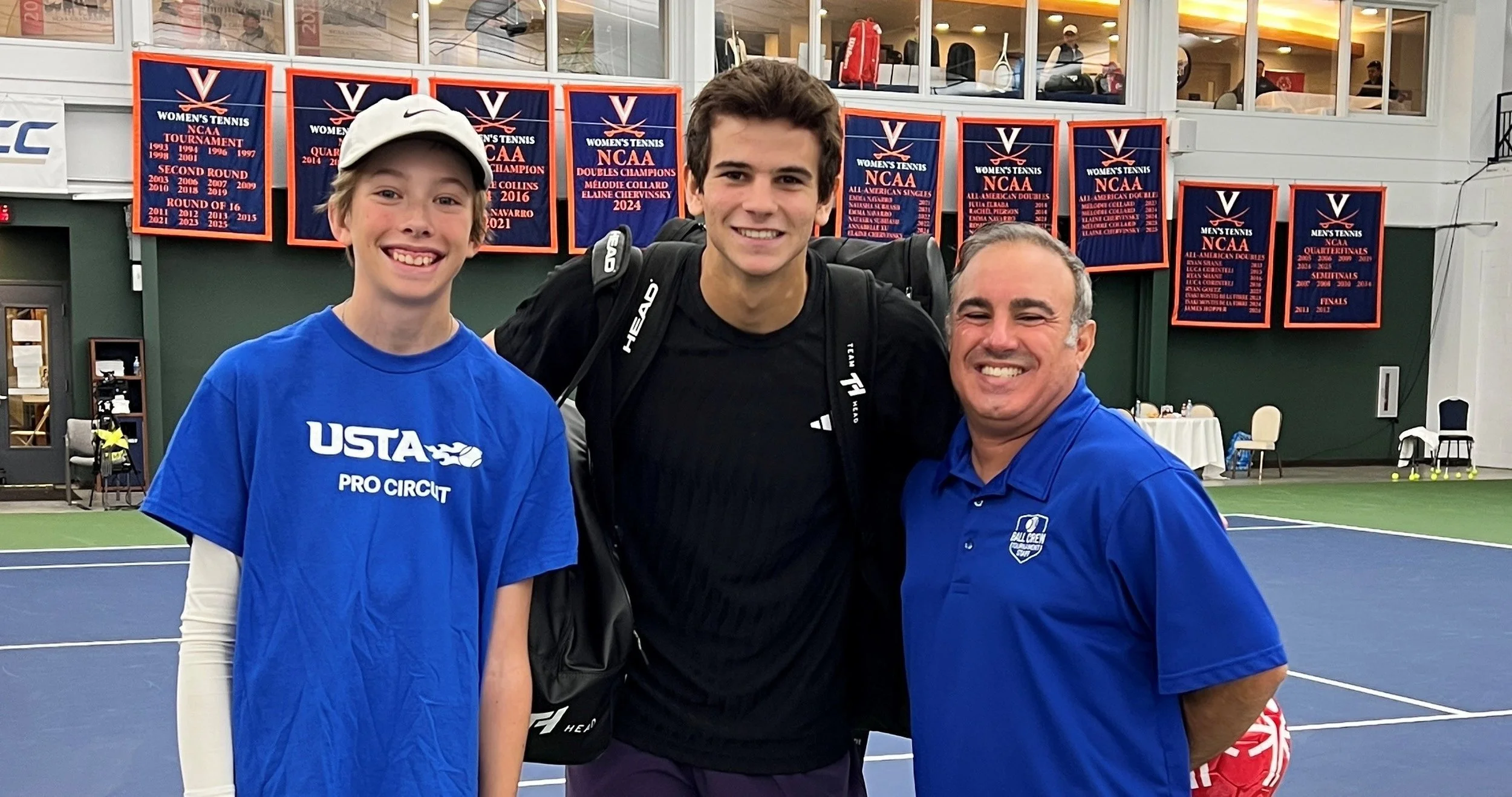 Men’s tennis players and coach at competitive tournament representing high performance tennis environment and sports psychology work