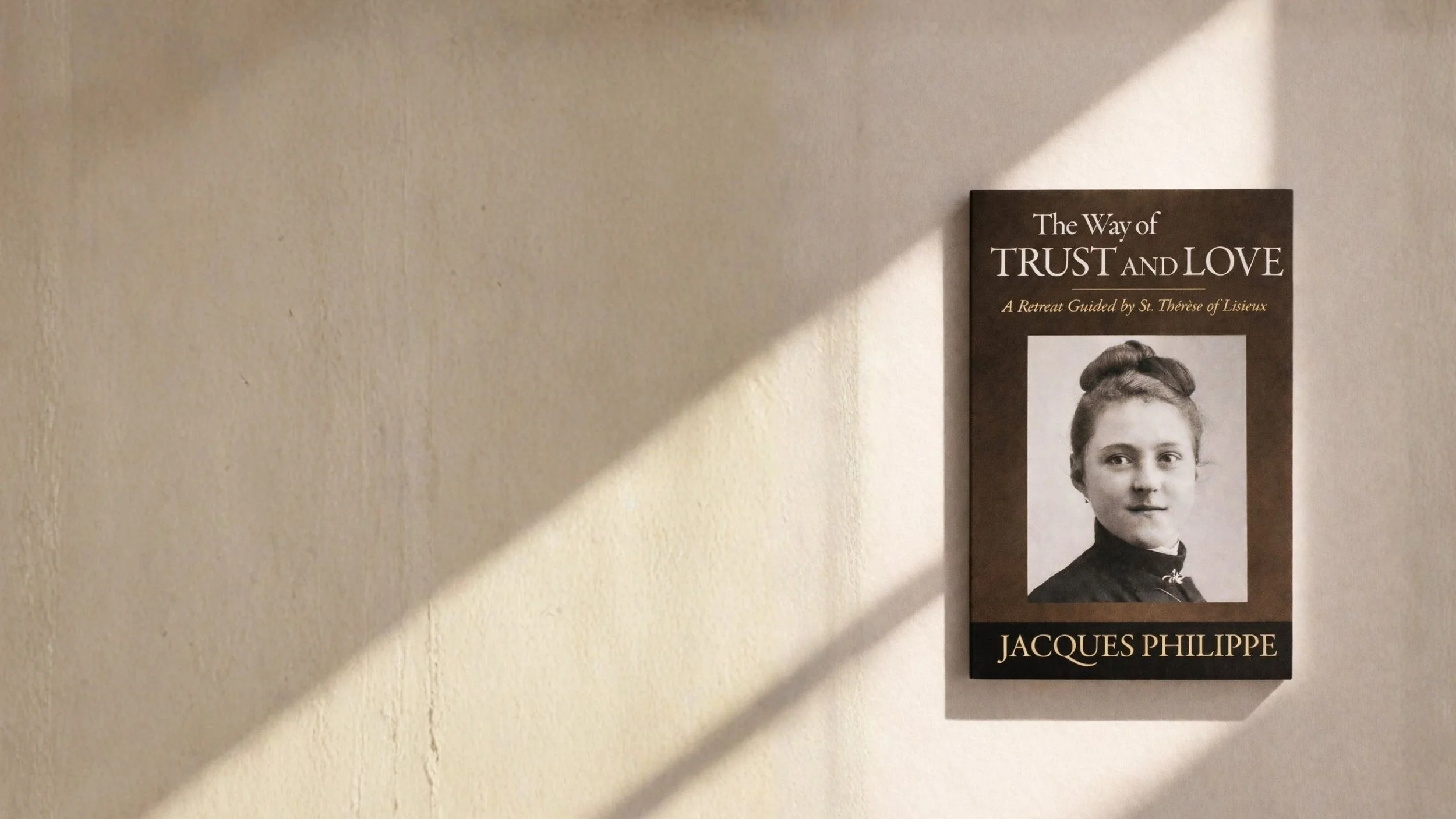 Wooden background with the book "the way of trust and love" on the right side