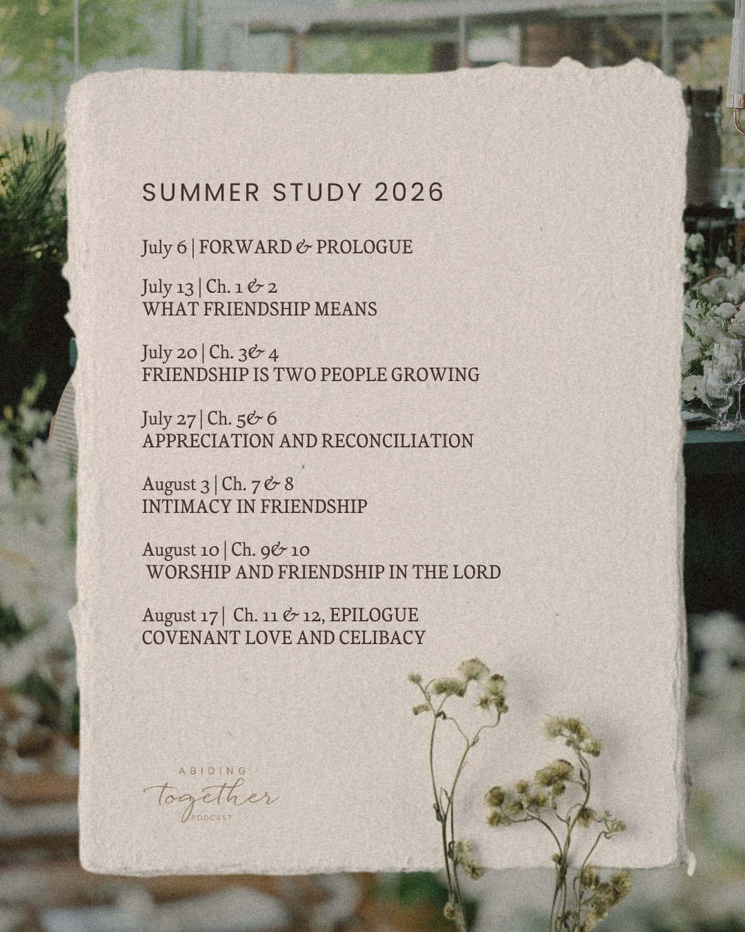 Friendship in the Lord Reading Schedule