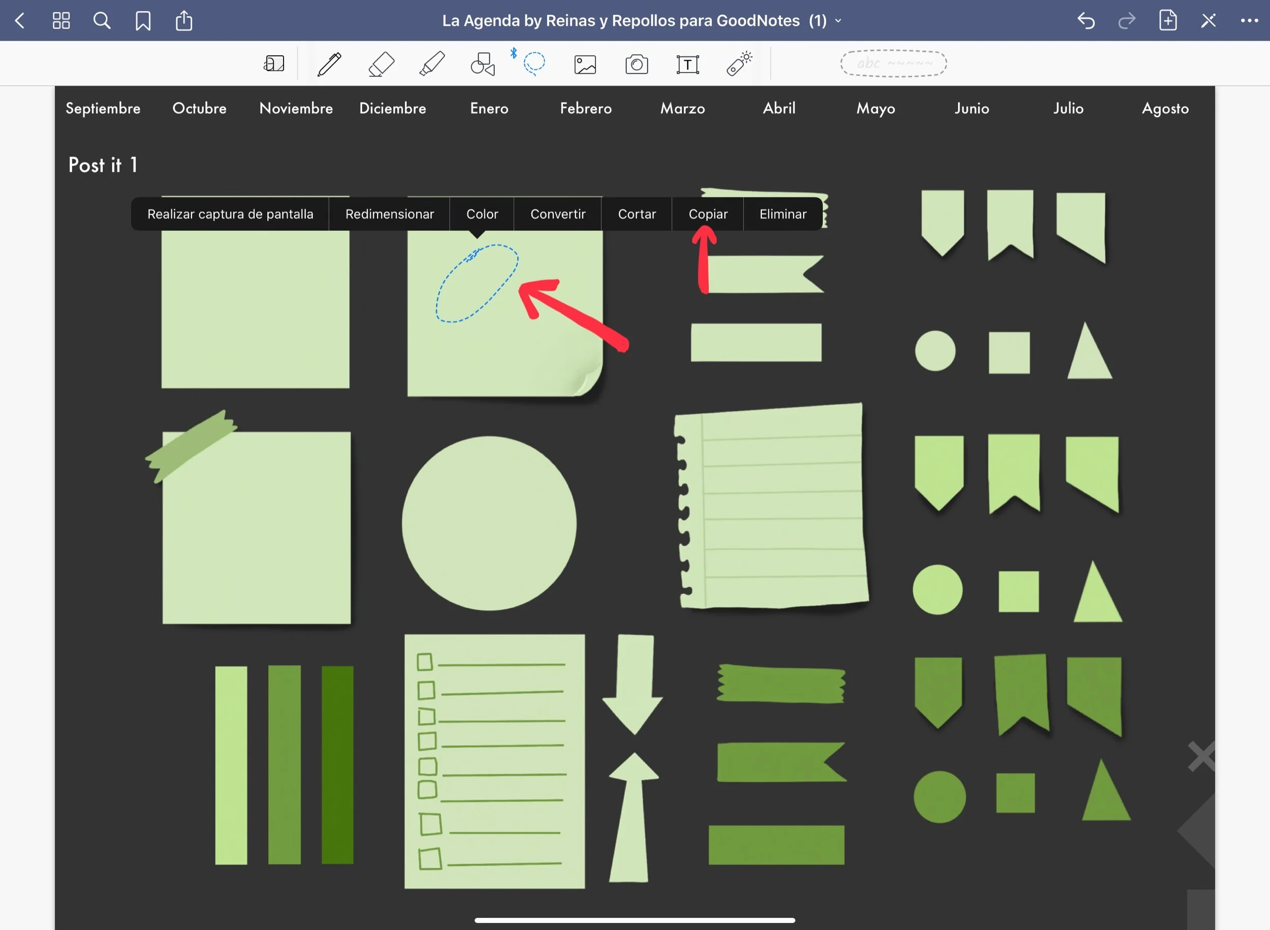 Como copiar y pegar pegatinas digitales en Goodnotes 5