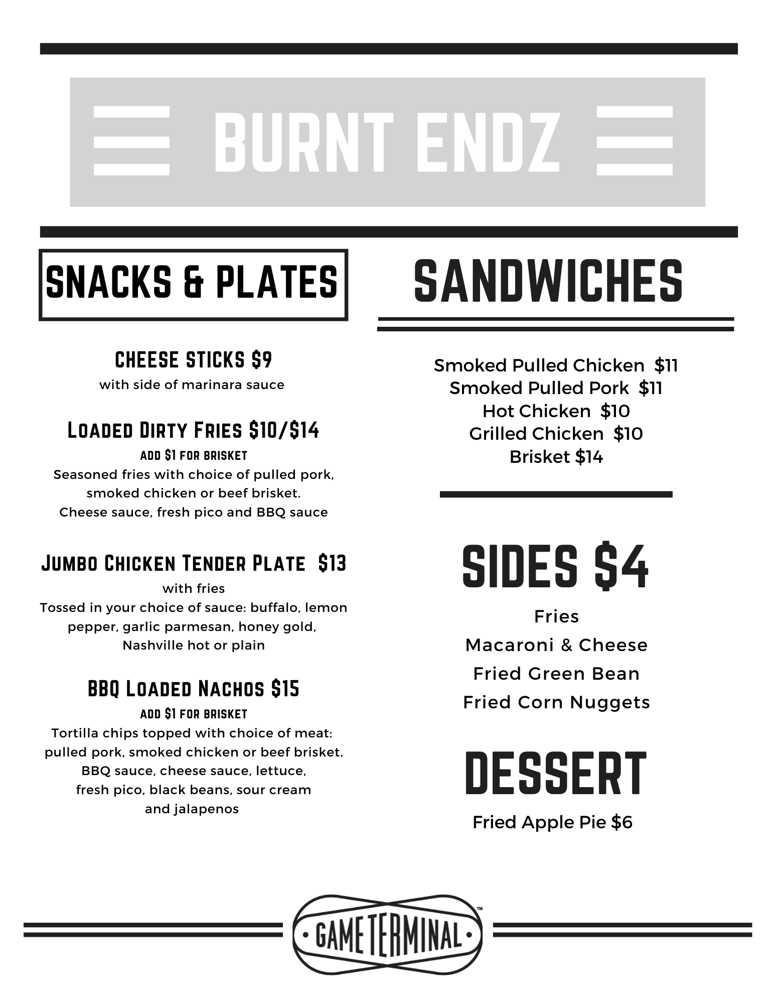 TODAY'S FOOD TRUCK MENU — Game Terminal