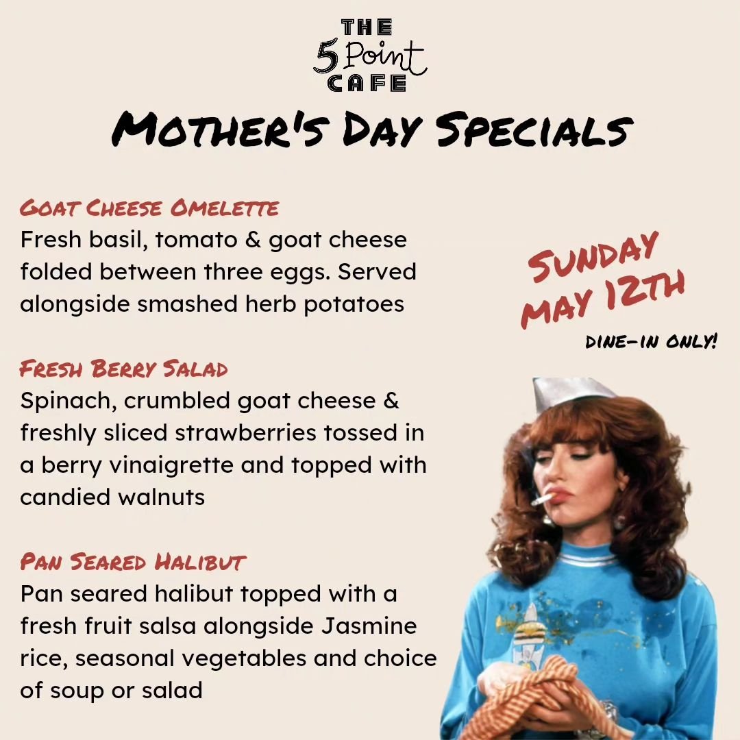 All she really wants is one nice meal together as a family. Ok fine, and maybe a dry martini...IS THAT SO MUCH TO ASK FOR?!

Mother's Day specials running all day this Sunday, May 12th 🍸

#the5pointcafe #mothersday #alcoholicsservingalcoholics #sinc