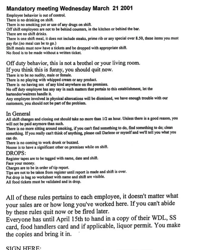 Back in the day, sometimes you had to let the team know there are some very strict rules. 

* Thank god we've been able to lighten up on some of these.

#divebars