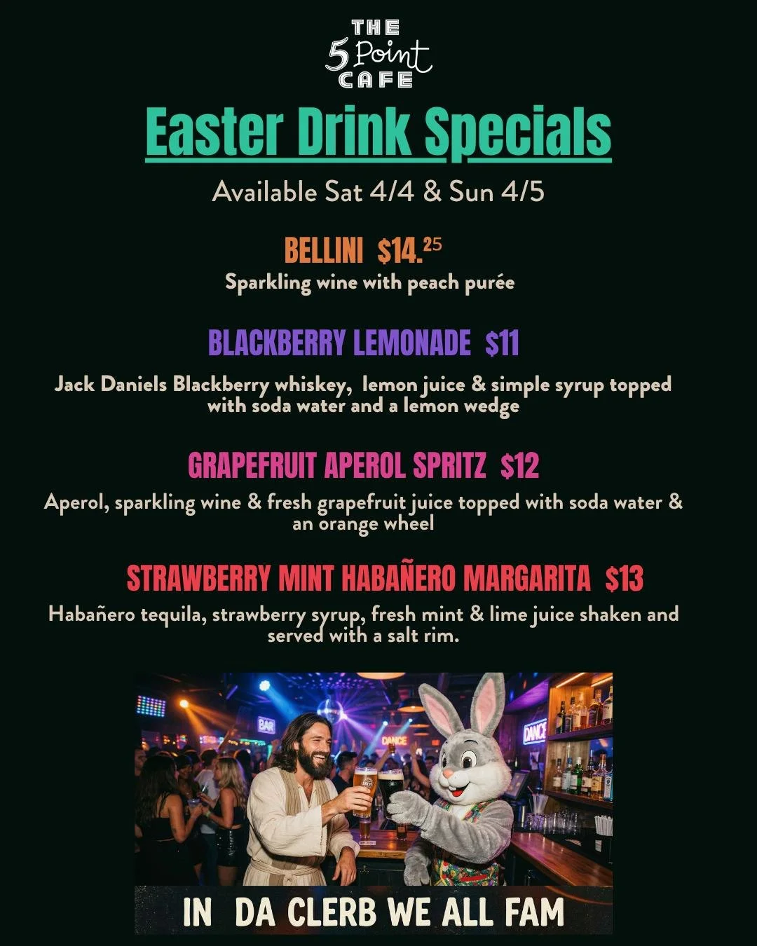 Feel like drinking this Easter weekend? Yeah, us too. 

We&rsquo;ll be here hiding from pastel-colored nonsense, serving stiff drinks (and many of them) like God intended. Happy Easter from The 5 Point Cafe! 😇🍻 

#the5pointcafe #belltownseattle #ea