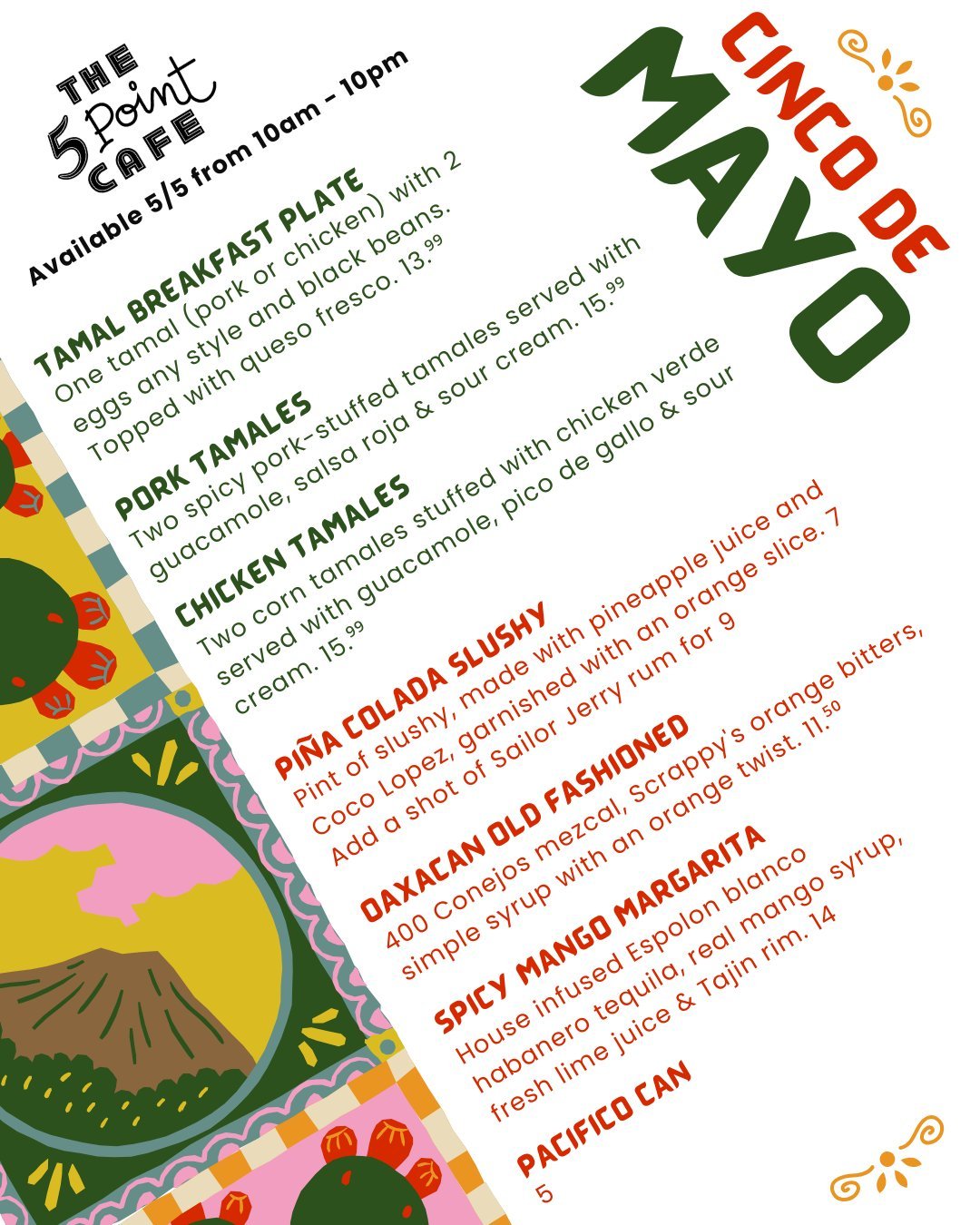 Cinco de Mayo on a Tuesday&hellip; bold of the calendar to test us like that.

So we&rsquo;re answering properly - from 10am - 10pm we'll be serving Tamale Breakfast Plates, Pork &amp; Chicken Tamales all day, plus Pi&ntilde;a Colada Slushies, Oaxaca