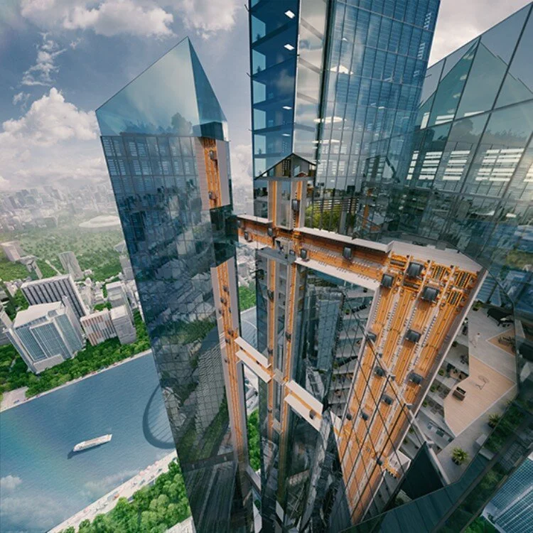 Bildquelle: thyssenkrupp ElevatorEinsatzmöglichkeiten des MULTI Systems. Bequemes Verbinden und Fortbewegen zwischen mehreren separaten Gebäuden. MULTI schafft eine effiziente und schnelle Mobilität in urbanen Gegenden.