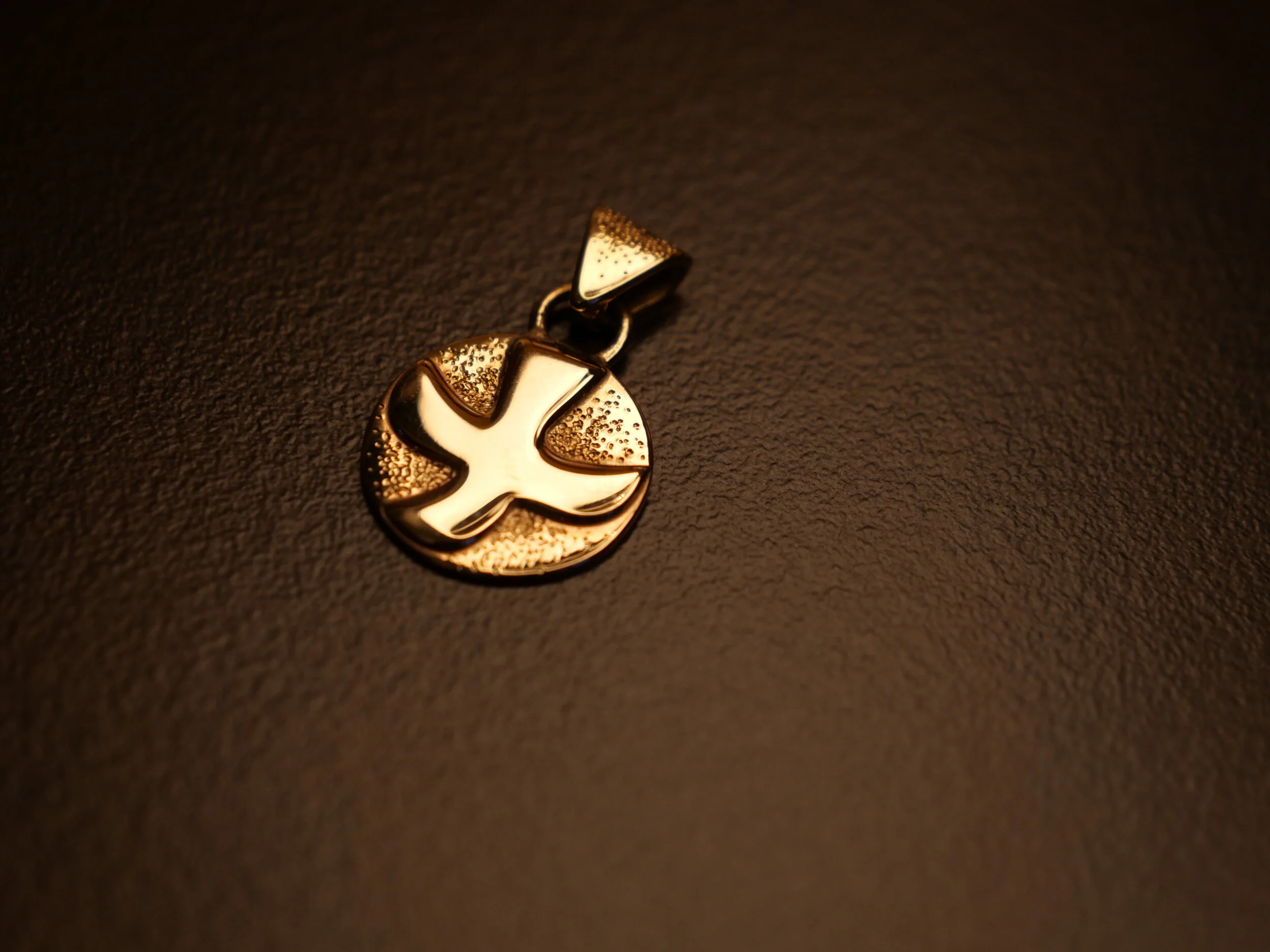 Medal Of Taizé, handmade for Claire. Baptism Medal made with a 9 karat gold plate, hand-chiseled texture. 2020.-Click on the image to see detailed photos-