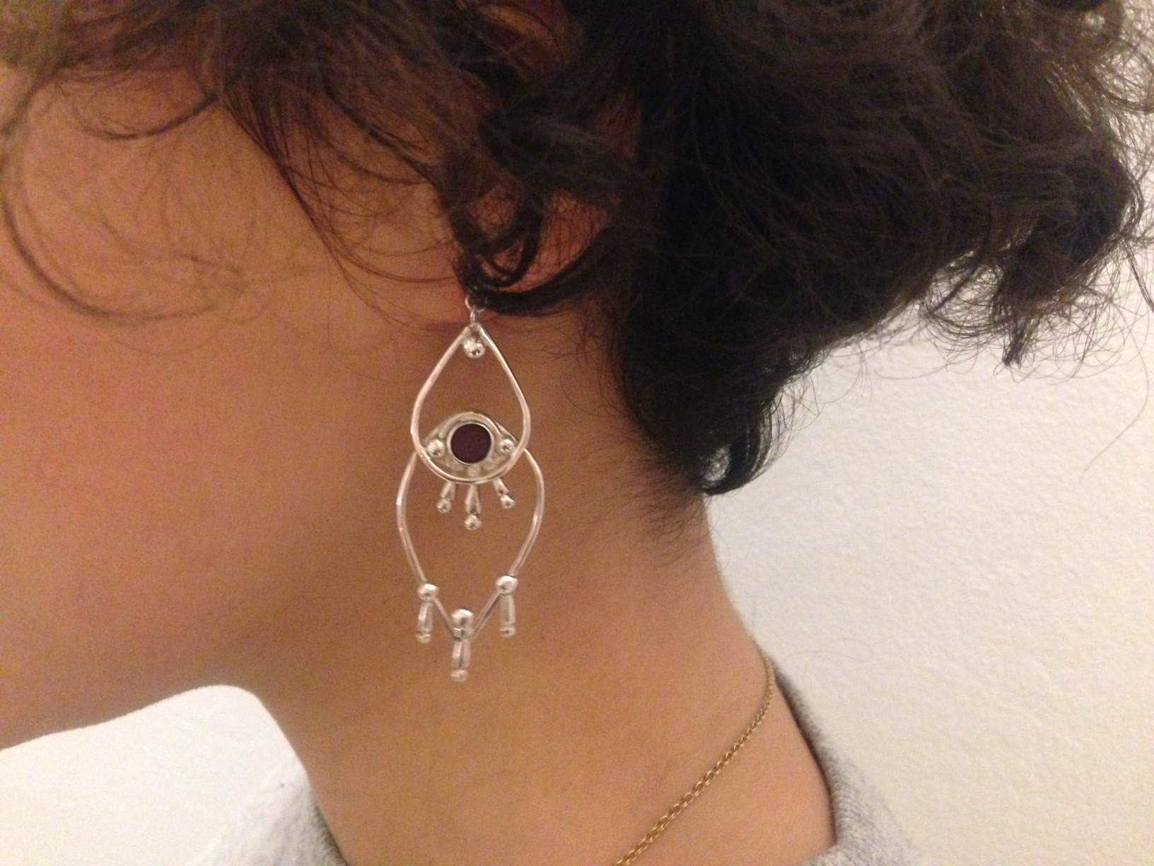 Moroccan-inspired earrings. made for Masha. These earrings are made of 925 silver, set with a volcanic stone. 2018.