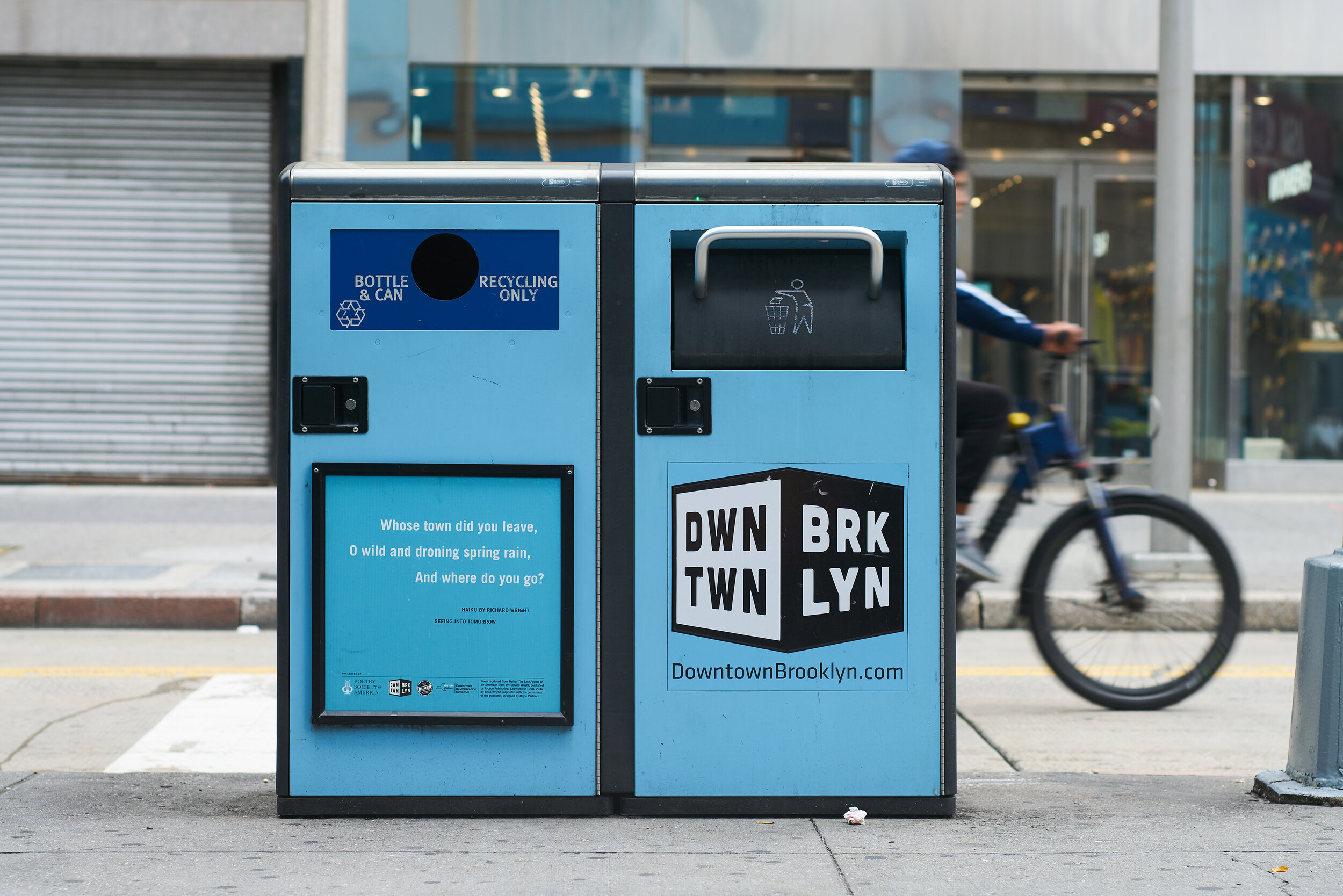  One of the Big Belly recycling bins on Fulton Mall   JACOB POLCYN-EVANS  