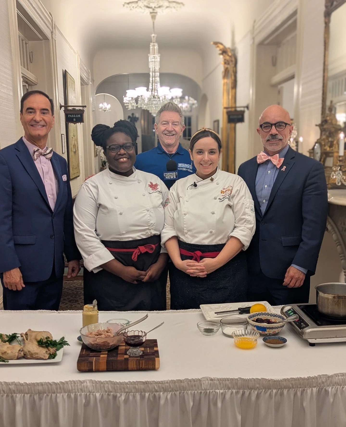This morning on @wgno, Chef Rebecca and NOCHI alum Kizzy Danner joined @wildbillasseenontv at the Schoen Mansion and gave viewers a sneak peek at what we&rsquo;re bringing to Death by Chocolate&hellip;NOT Breast Cancer: duck rillette with cherry comp