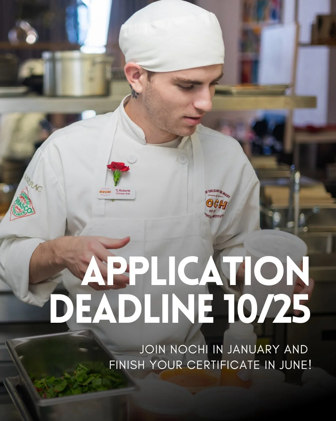 Culinary Arts. Baking &amp; Pastry Arts. One deadline. ⁠
⁠
📅 Submit your application by Saturday, October 25 to start your journey this January.⁠
⁠
Ready to train like a pro? Apply today: www.nochi.org/admissions⁠
⁠
#intheNOCHI #culinaryschool #baki