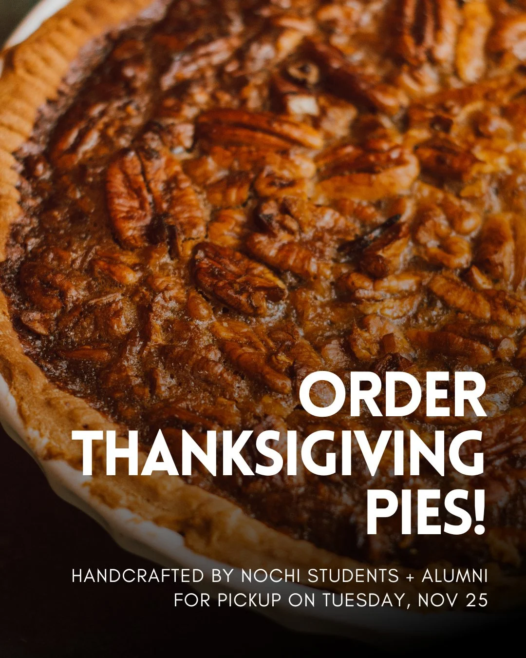 This season, treat yourself (or someone you love) to a handmade pie crafted by NOCHI&rsquo;s talented students and alumni! A limited number of pies will be baked - once they&rsquo;re gone, they&rsquo;re gone.⁠
⁠
Each pie is lovingly prepared in the N