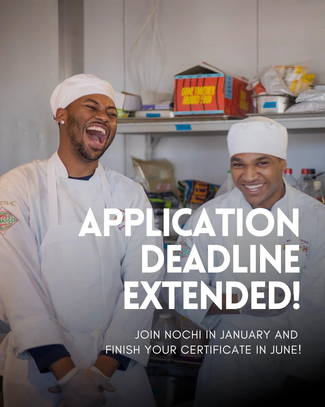 More time to apply, same opportunity to kickstart your culinary career in just six months! ⁠
⁠
We've extended the application deadline for NOCHI's Spring '27 cohort to December 1!⁠
⁠
Whether you're interested in Culinary Arts or Baking &amp; Pastry A
