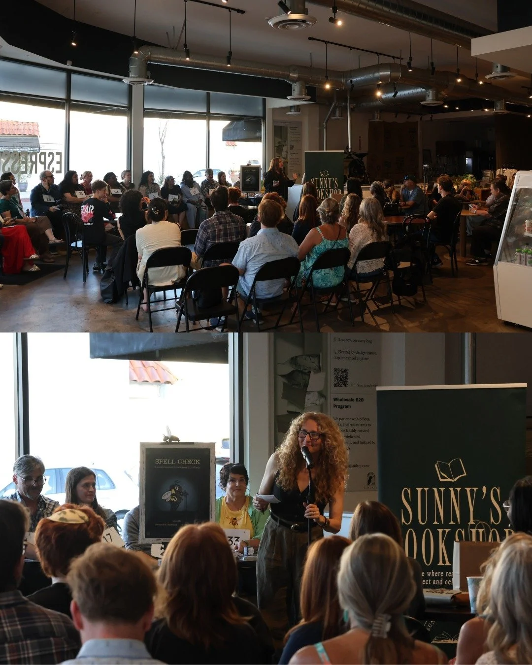 What a night. Our Saturday launch of SPELL CHECK at @sunnysbookshop was a resounding success! Who could help but smile flipping through these photos, seeing so many readers and their loved ones just enjoying being together and listening to each other