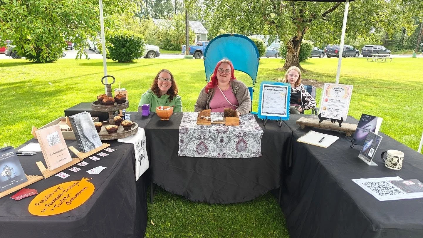 Come see us with @creativitea_alaska in downtown #Palmer for @mascot.arts "Shakes &amp; Bakes" event! We're in the black-topped tent between the public works building and the tennis courts from noon to 5 p.m. You can see live productions of